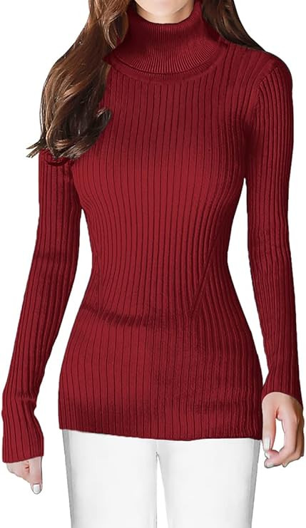 v28 Turtleneck Ribbed Sweaters for Women Cute Sexy Knitted Warm Fitted Sweater | Amazon (US)