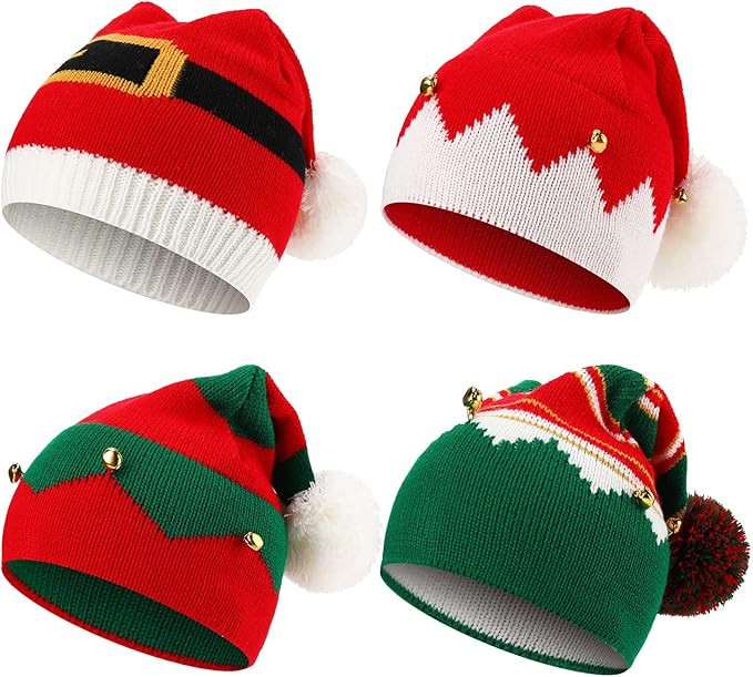 JaGely 4 Pcs Christmas Hats Elf Knitted Hat Xmas Holiday Beanie Child Santa Hat for Kids Christma... | Amazon (US)