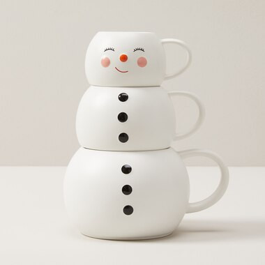 SET OF 3 SNOWMAN STACKING MUGS, WHITE | Indigo (CA)