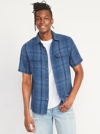 Matching Plaid Workwear-Pocket Short-Sleeve Shirt for Men | Old Navy (US)