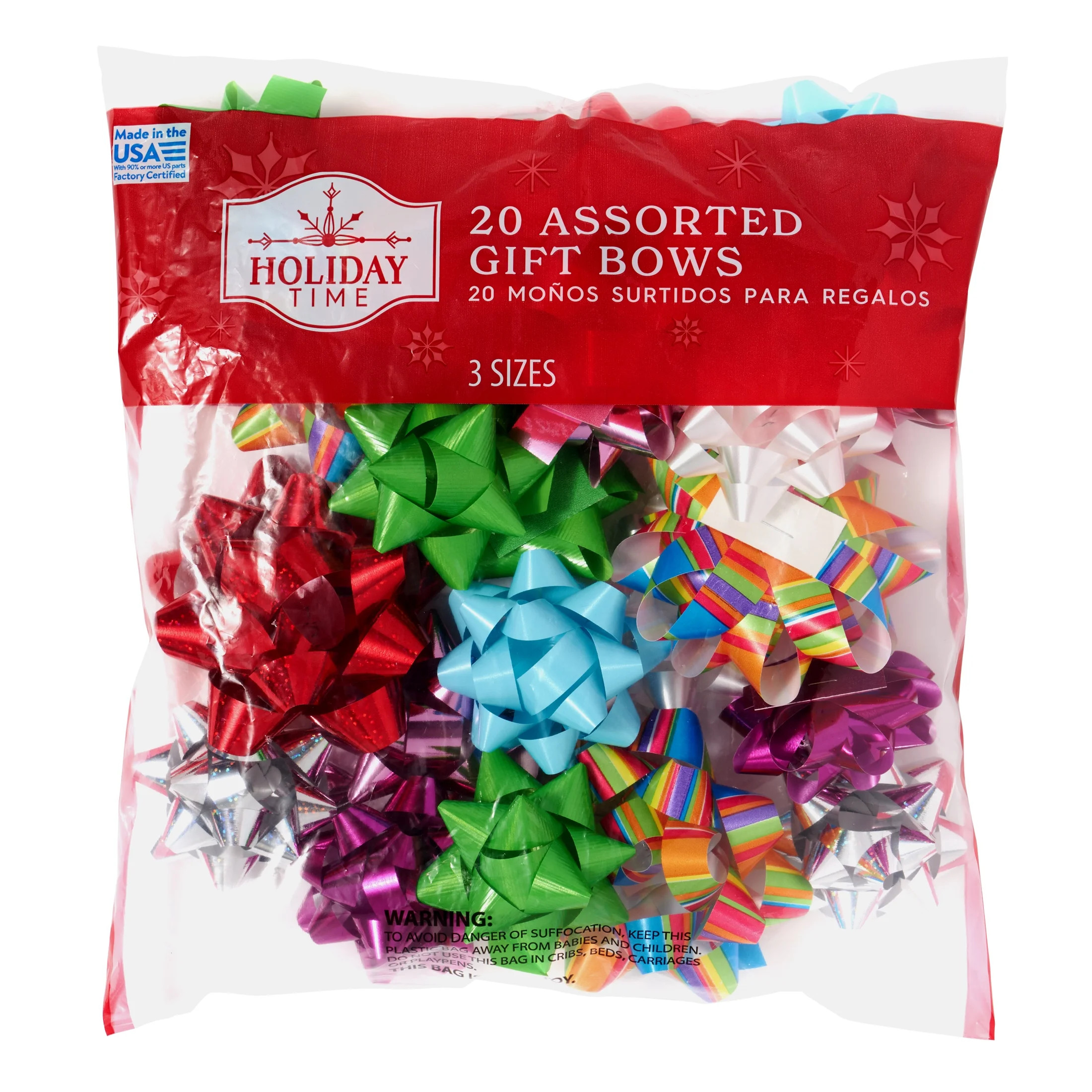 Multi-Color Self-Adhesive Christmas Gift Bows, 20 Count, by Holiday Time | Walmart (US)