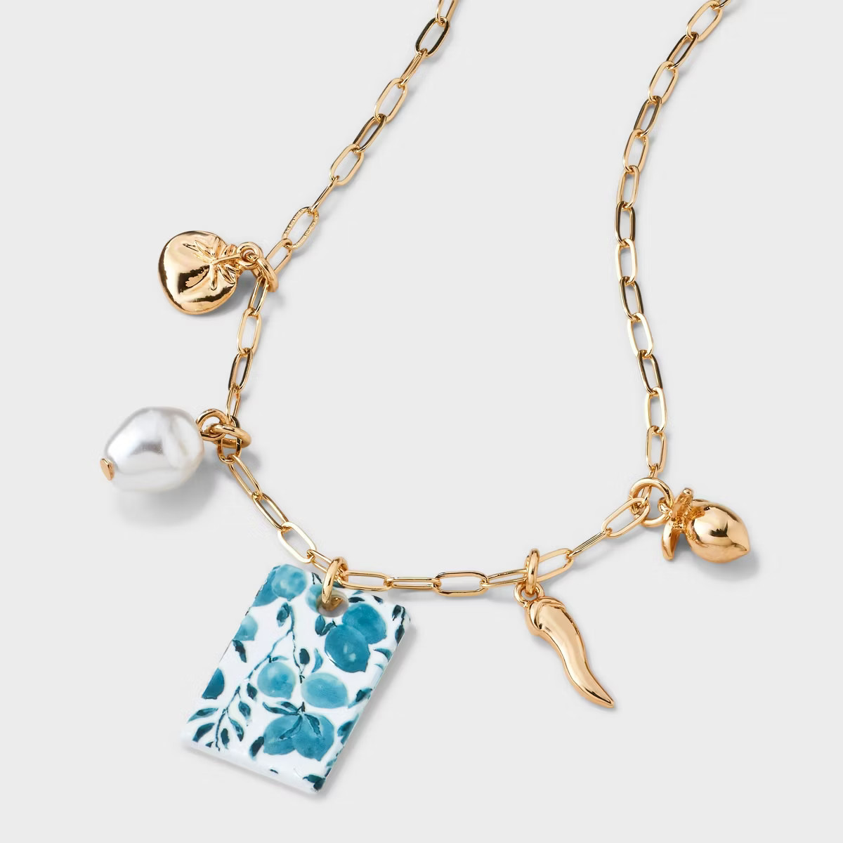 Cluster Charm Floral Tile Pendant Necklace - Universal Thread™ Gold/Blue | Target