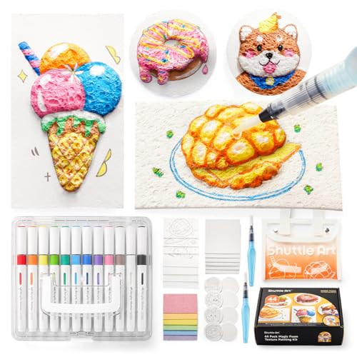 Shuttle Art 44 Pcs Magic Foam Texture Painting Kit, Including 28 Pcs Foam Texture Paper, 12 Colors Brush Tip Acrylic Paint Markers, Magical 3D Effect Painting Kit | Amazon (US)