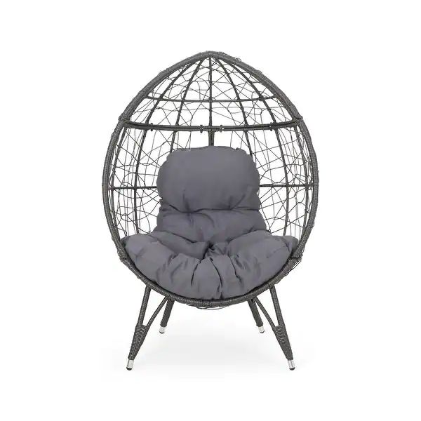 Gianni Outdoor Wicker Teardrop Chair with Cushion by Christopher Knight Home - White+Green Cushio... | Bed Bath & Beyond