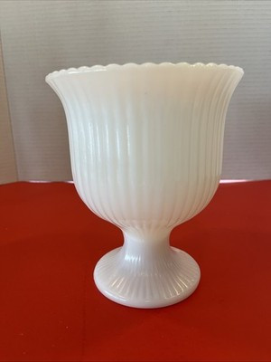 Vintage E.O. Brody Milk Glass Ribbed Pedestal Vase White Glass | eBay US