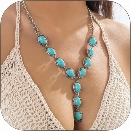 Turquoise Necklace for Women Trendy Y Necklace Charm Necklace Bohemian Style Necklace Dainty Turquoise Pendant Necklace Western Cowgirls Jewelry Gift | Walmart (US)