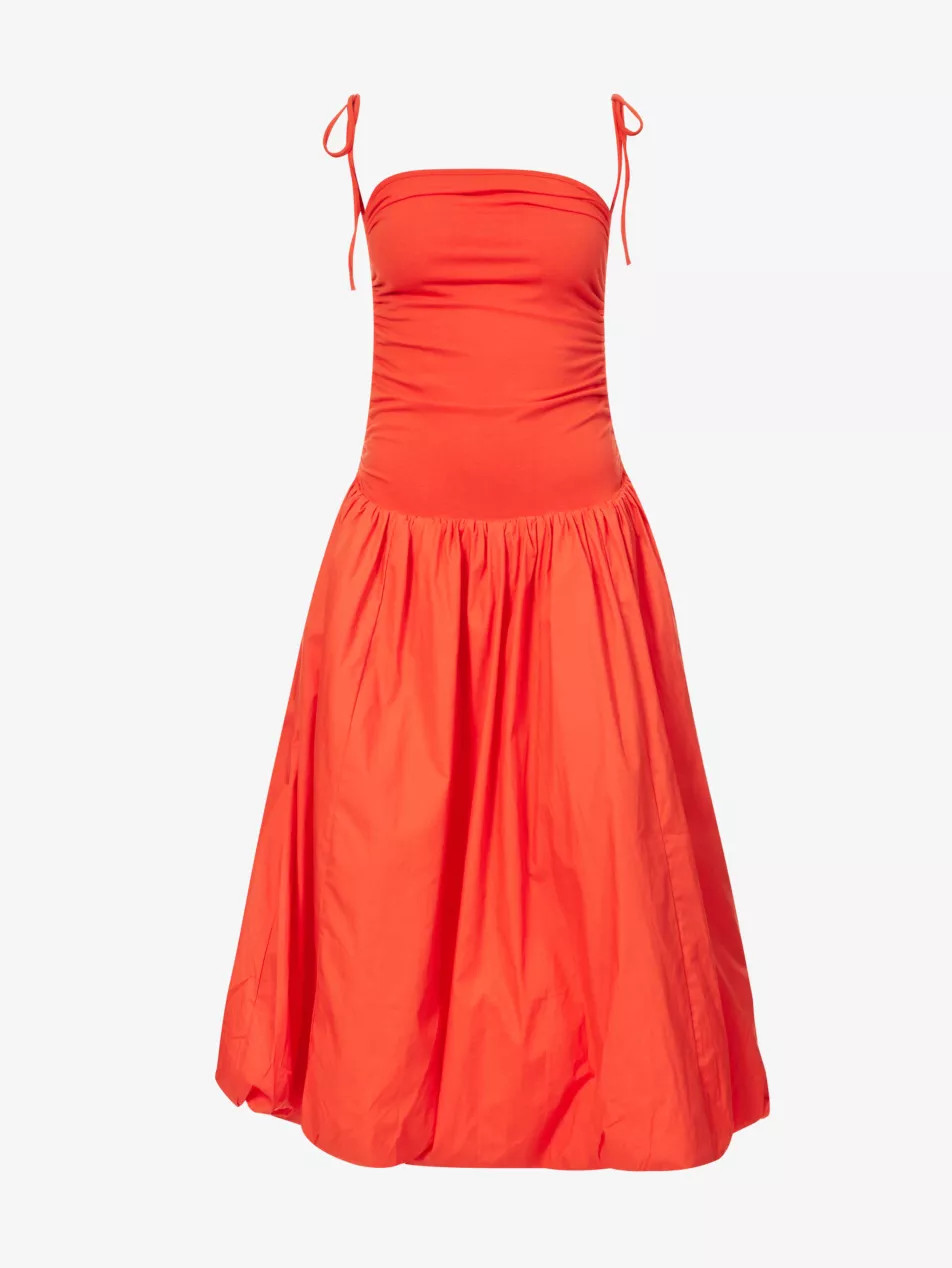 Alexa puffed-hem stretch-woven midi dress | Selfridges