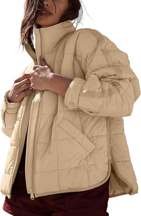 Omoone Women's Quilted Puffer Jacket Zip Up Oversized Lightweight Padded Down Coat Outerwear | Amazon (US)