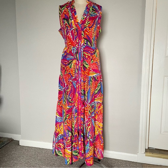 True Destinations bright tropical print sleeveless maxi dress sz M | Poshmark