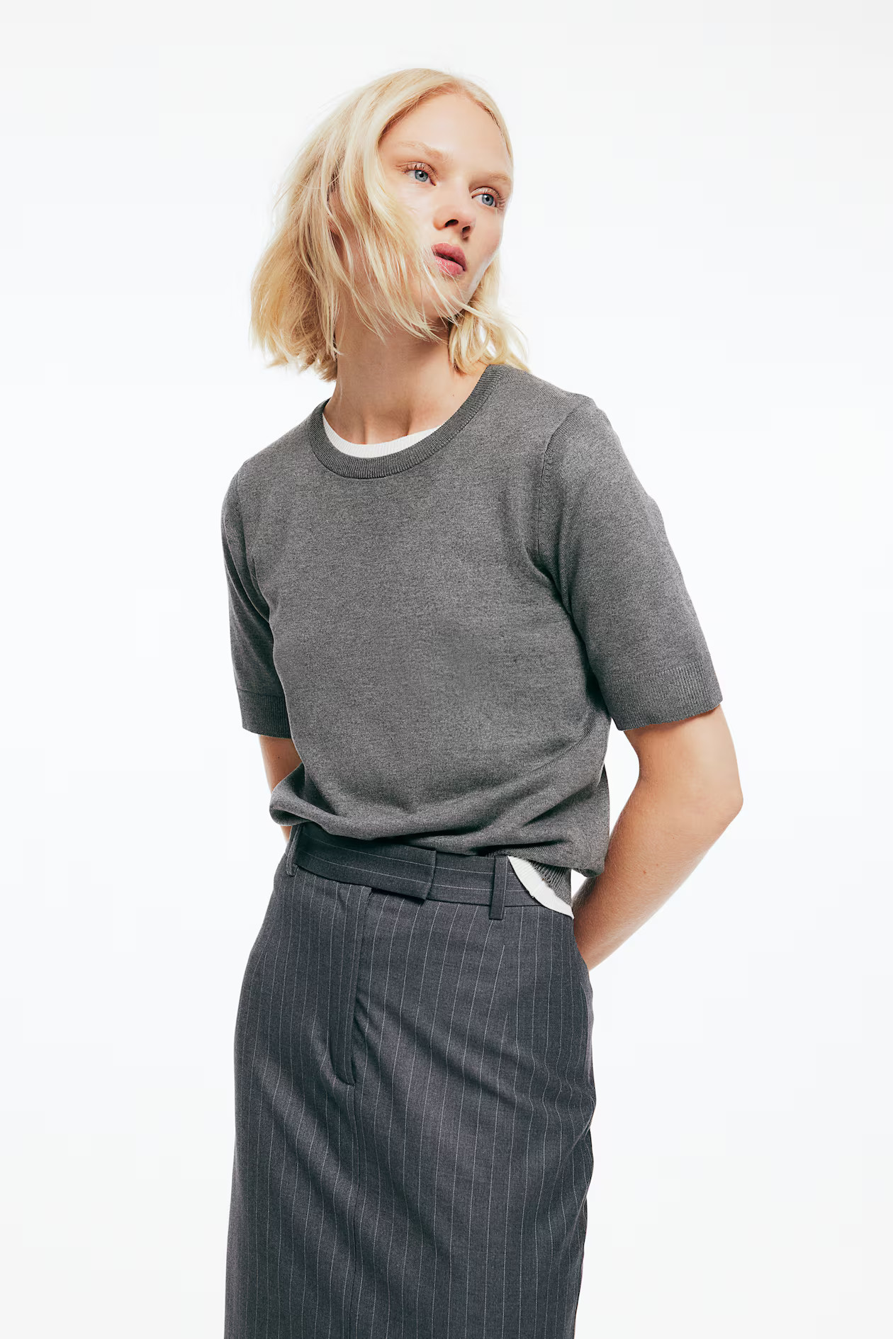 Fine-knit top - Grey marl - Ladies | H&M GB | H&M (UK, MY, IN, SG, PH, TW, HK)