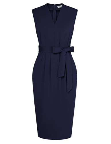 GRACE KARIN Women's Business Dresses Sleeveless V Neck Bodycon Sheath Dress Zipper Up Office Work Dress with Pockets | Amazon (US)