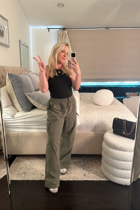 obsessed with these cargo pants! I’ve worn them nonstop since getting them. Very comfy, flattering. Waist is elastic with a drawstring and legs are cut baggy. 

I went with my tts. Can dress up/down

Seamless bodysuit is my go-to. Similar to skims, but an amazon find. Very slimming. Also fits tts. 

Adidas sambas, so comfy! I got my tts

Fall outfit, causal style

#LTKSale #LTKstyletip #LTKshoecrush