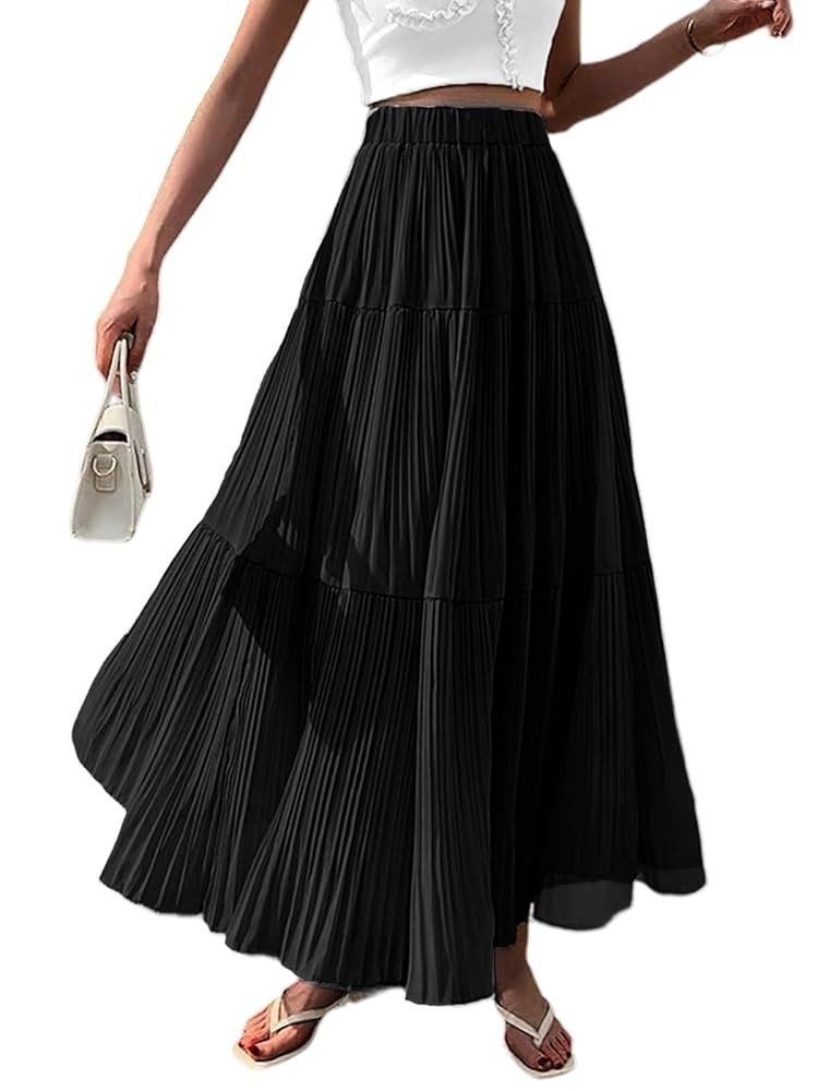 Women's Maxi Tulle Skirts Elegant Tiered A-Line Flowy Long Skirt Fashion Elastic High Waisted Fal... | Amazon (US)