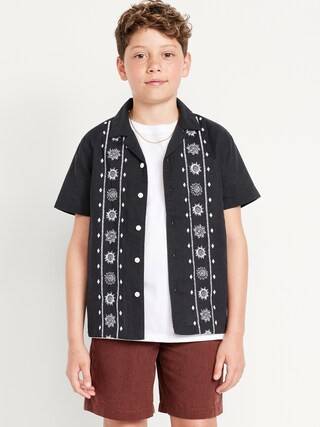 Short-Sleeve Linen-Blend Embroidered Shirt for Boys | Old Navy (US)