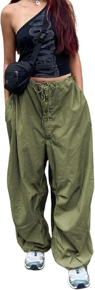 YAHUIUL Parachute Pants Women, Cargo Pants for Women Baggy Low Waist Zipper Y2K Pants Light Baggy... | Amazon (US)