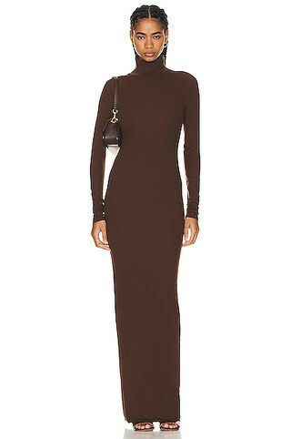 Eterne Long Sleeve Turtleneck Maxi Dress in Chocolate | FWRD | FWRD 