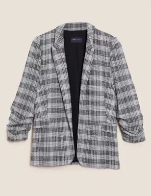 Jersey Checked Ruched Sleeve Blazer | M&S Collection | M&S | Marks and Spencer Benelux