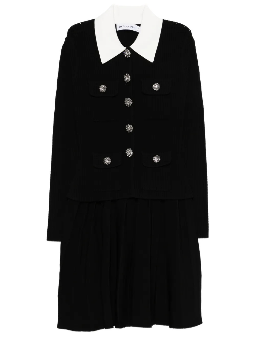 Self-Portrait embellished collared mini dress - Black | Farfetch Global