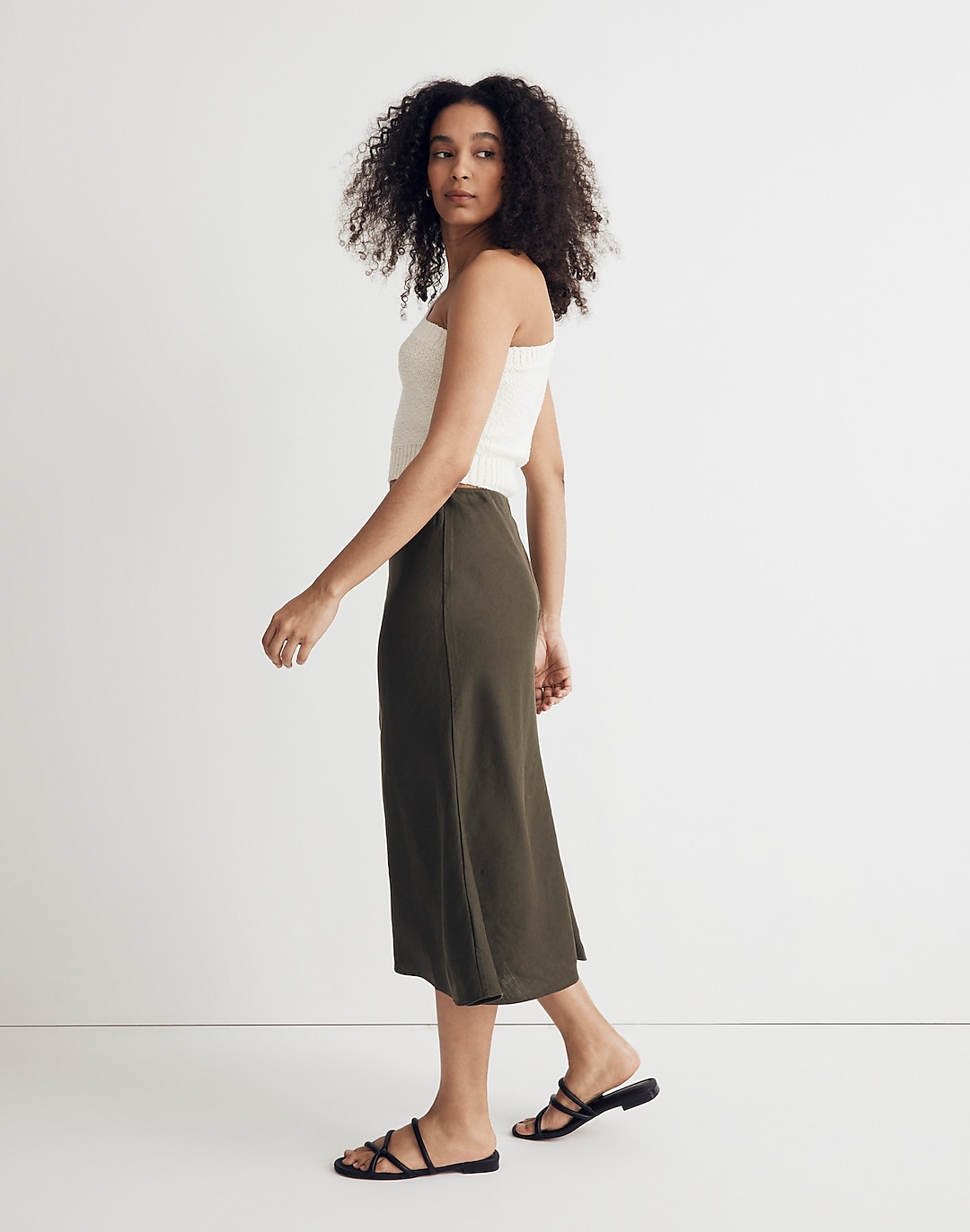 Linen-Blend Midi Slip Skirt | Madewell