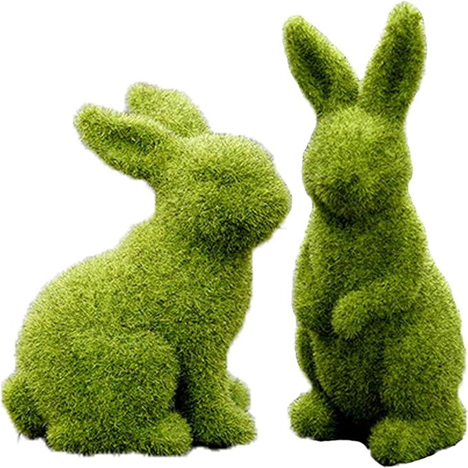 XMSJXH Easter Moss Bunny Flocked Furry Rabbit Statue Figurine 2Set Indoor Table Home, Kitchen, Ga... | Amazon (US)