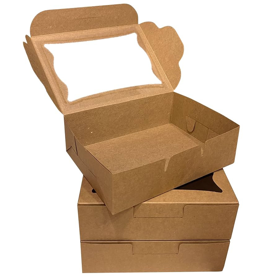 Bubbley Kraft Paper Bakery Boxes - 25-Pack Pastry Boxes with Window for Cookies, Chocolate Covere... | Amazon (US)