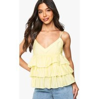 boohoo Women's Crinkle Ruffle Layered Cami Top in Lemon | Size: 6 | Woven | boohoo (US & Canada)