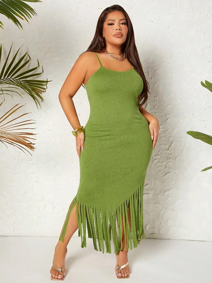 SHEIN SXY Plus Fringe Hem Cami Dress | SHEIN