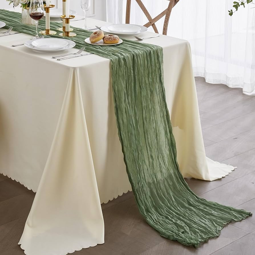 Nialnant Cheese Cloth Table Runner, 35 x 160 Inch Sage Green Boho Table Runner, Holiday Table Run... | Amazon (US)