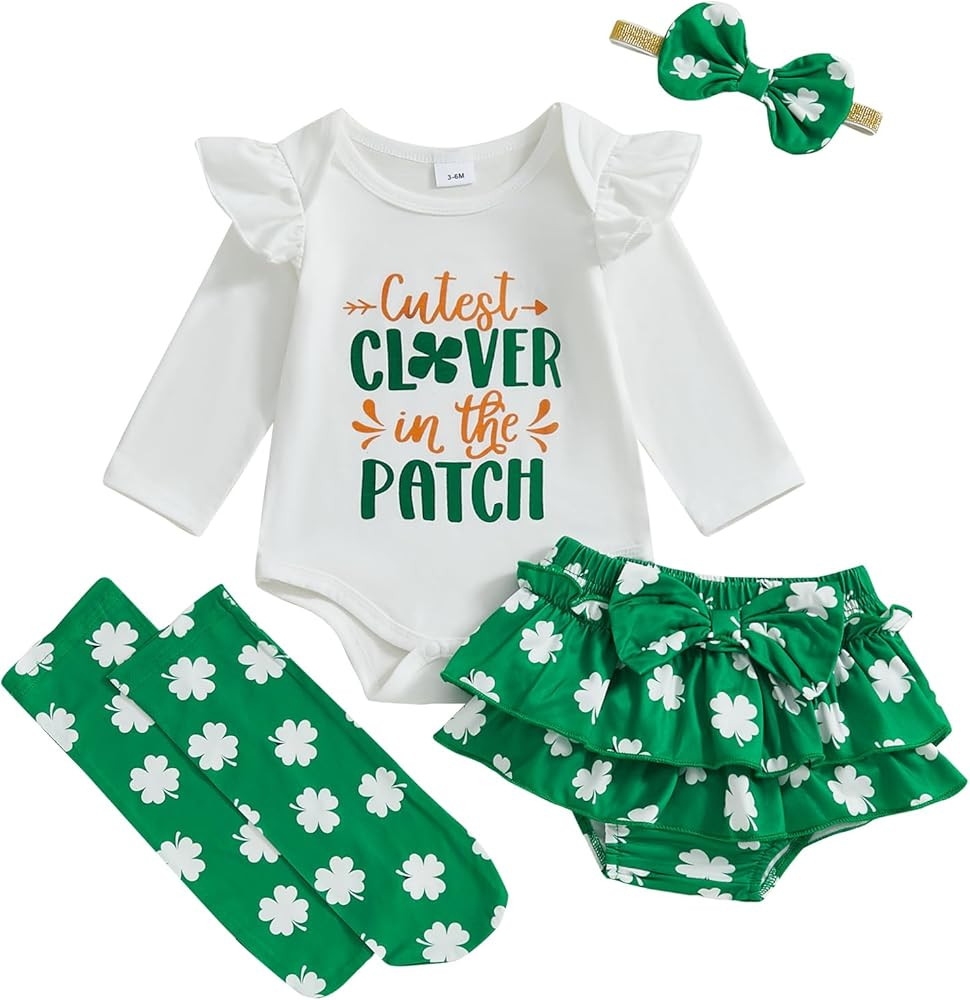 BeQeuewll Newborn Baby Girl Easter Outfit Bunny Clothes Romper+Bloomers Tutu Skirt+Socks+Headband... | Amazon (US)