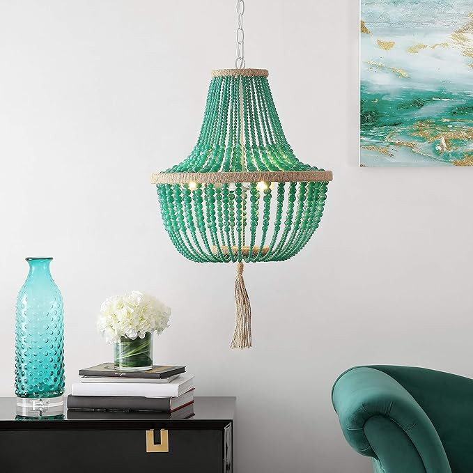 SAFAVIEH Lighting Collection Lush Kristi Boho Farmhouse Emerald Green 17-inch Diameter 3-light Be... | Amazon (US)