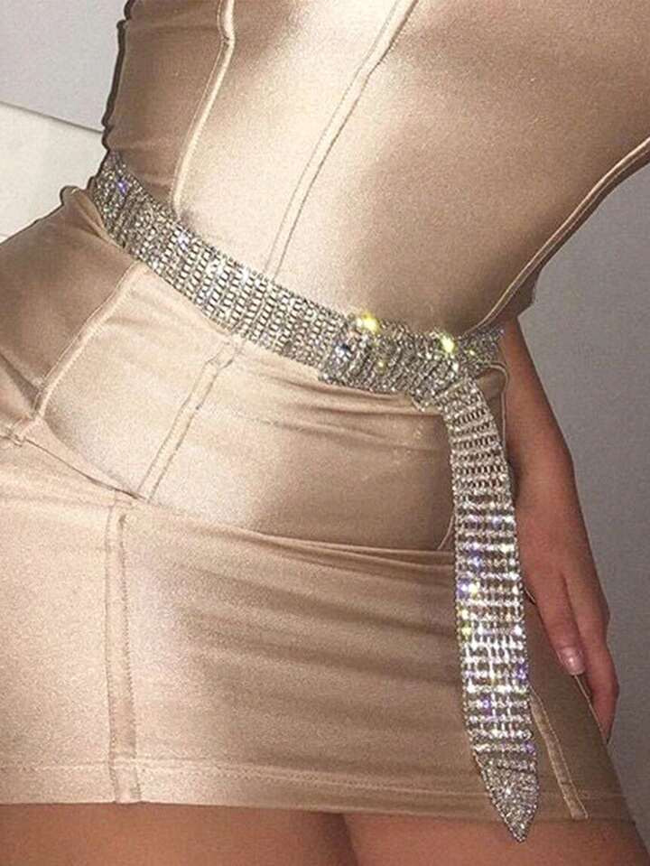 1pc Flashy Glitter & Rhinestone Decor Waist Chain, Diamante Waistband Accessory For Women | SHEIN