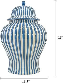 Galt International 18" Blue Candy Stripe Ginger Jar w/Lid - Christmas Holiday Decor Home Decor Li... | Amazon (US)