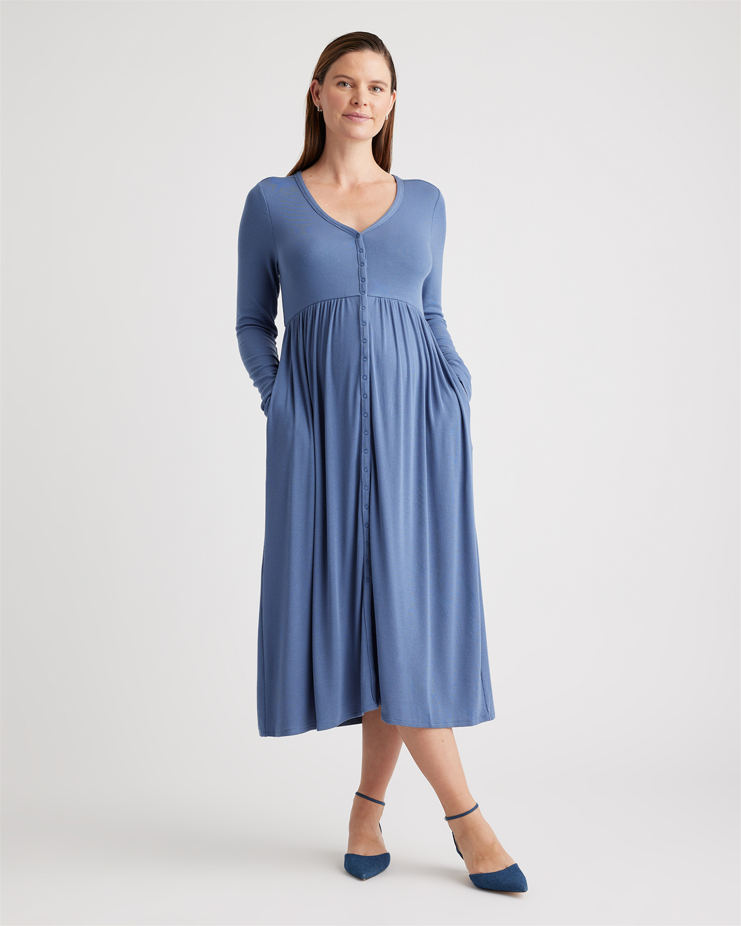 Tencel Rib Maternity & Nursing Button Front Dress | Quince