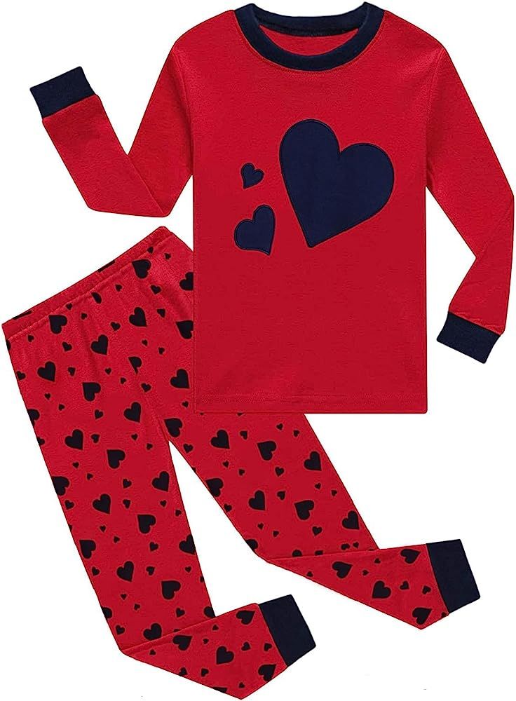 Kids Girls Long Sleeve Pajamas Hearts Shape Sleepwears Dinosaur Pajama Cute Cat Pjs for Toddler C... | Amazon (US)