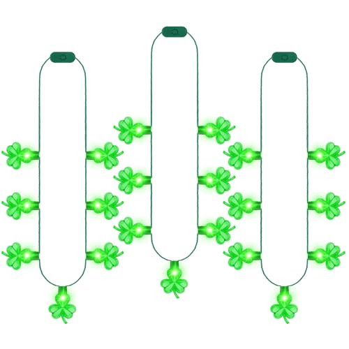 St Patricks Day Necklace Accessories, 3PCS Light up St Patricks Day Necklace Bulk, 7 Lights Green Shamrock Irish St Patricks Day Decorations, Saint Patricks Day Bulk Parade Throw Party Favor Supplies | Amazon (US)