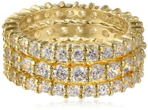 Amazon Essentials Yellow 18K Gold Plated Three Sterling Silver and Cubic Zirconia Stacking All-Around Bands, Size 6 (previously Amazon Collection) | Amazon (US)