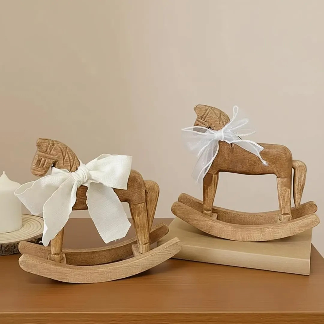 Wooden Rocking Horse Decor With Bow – Scandinavian Nursery Decoration – Baby Shower or Newbor... | Etsy (US)