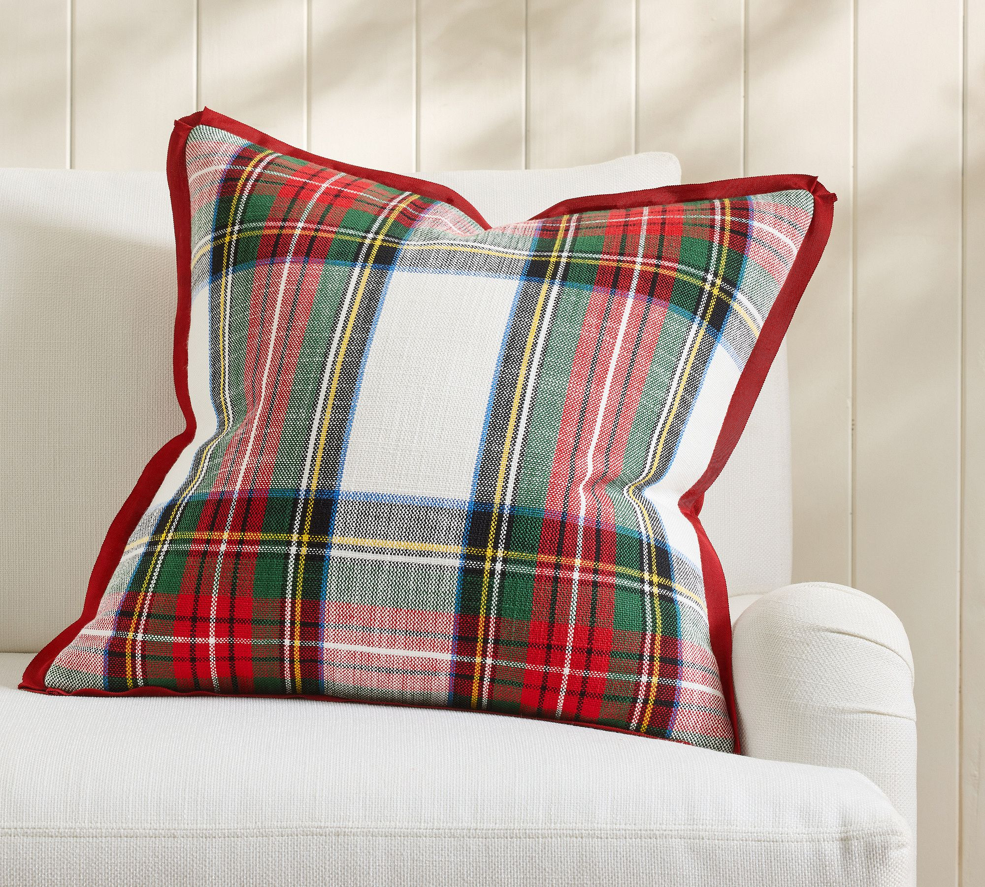 Stewart Plaid Grosgrain Pillow Cover | Pottery Barn (US)