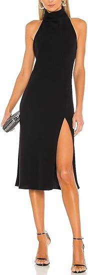 ALENDA DANMOS Women's Elegant Halter High Neck Dress Sleeveless Bodycon Midi Dress Thigh High Sli... | Amazon (US)