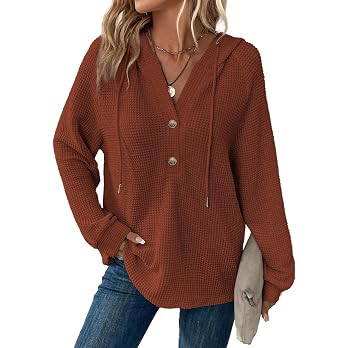 Dokotoo Hoodies for Women Waffle Knit Button V Neck Casual Sweatshirt Tops | Amazon (US)