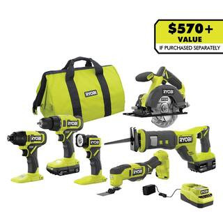RYOBI ONE+ 18V Cordless 6-Tool Combo Kit with 1.5 Ah Battery, 4.0 Ah Battery, and Charger PCL1600... | The Home Depot