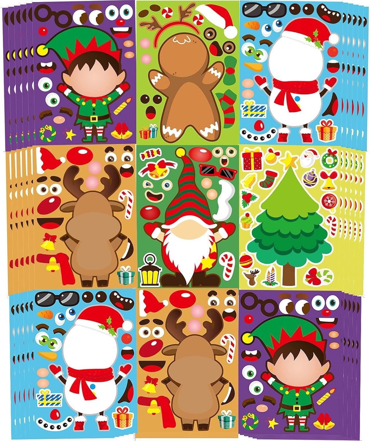 36 Sheets Christmas Party Games Sticker, Make Your Own Gnome Gingerbread Man Snowman Reindeer Fac... | Amazon (US)
