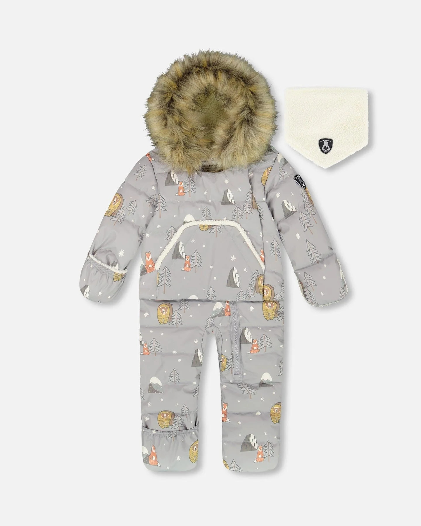 One-Piece Baby Snug Snowsuit Designed For Car Seat Gray Bear Print - Deux par Deux | Deux par Deux Childrens Designer Clothing
