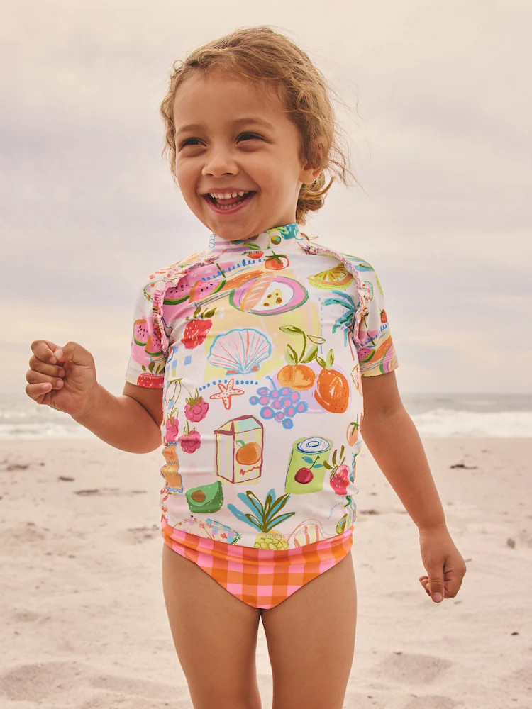 Orange Picnic Scene Short Sleeved Frill Sunsafe Set (3mths-10yrs) | Next US