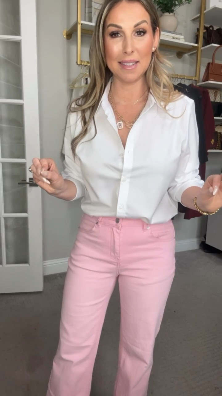 Sharing these lovely pink jeans that are perfect for a spring look! Jeans, white button down, heels, jewelry and similar handbags linked ⬆️

#LTKFindsUnder100 #LTKSeasonal #LTKStyleTip