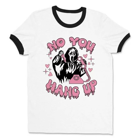 No You Hang up Ghost Ringer Tee Shirt Unisex Medium White/Black | Walmart (US)