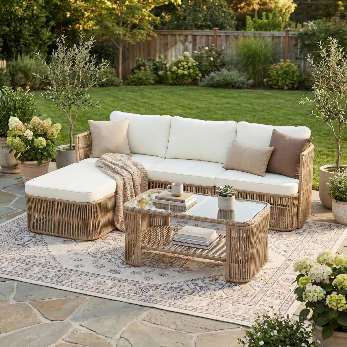 5-Piece Patio Furniture Set, Outdoor Wicker Sectional Sofa Conversation Set with Water Resistant ... | Wayfair North America
