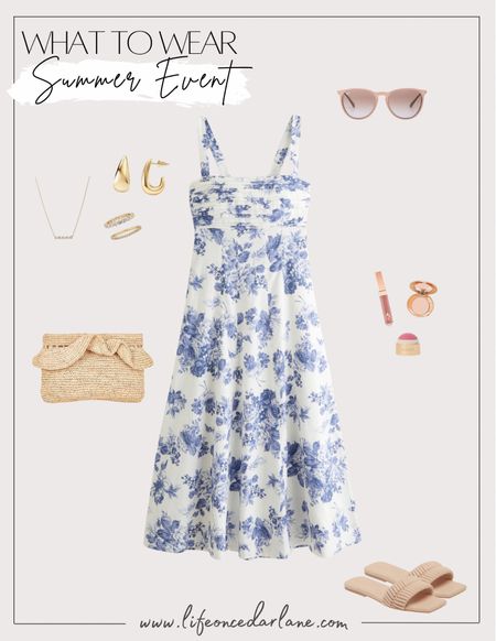 Outfit Inspo - this gorgeous blue and white floral Abercrombie dress is so cute for all your summer events!! 

#summerdress #abercrombie #outfitinspo 

#LTKParties #LTKSeasonal #LTKStyleTip