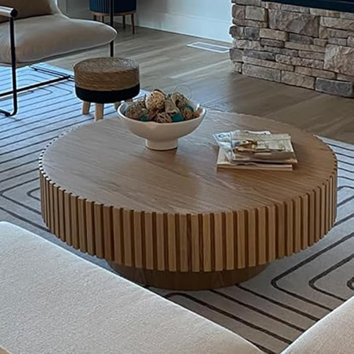 ø39.37'' Oak Round Coffee Table for Living Room Circle Coffee Table Contemporary Wood Coffee Tab... | Amazon (US)