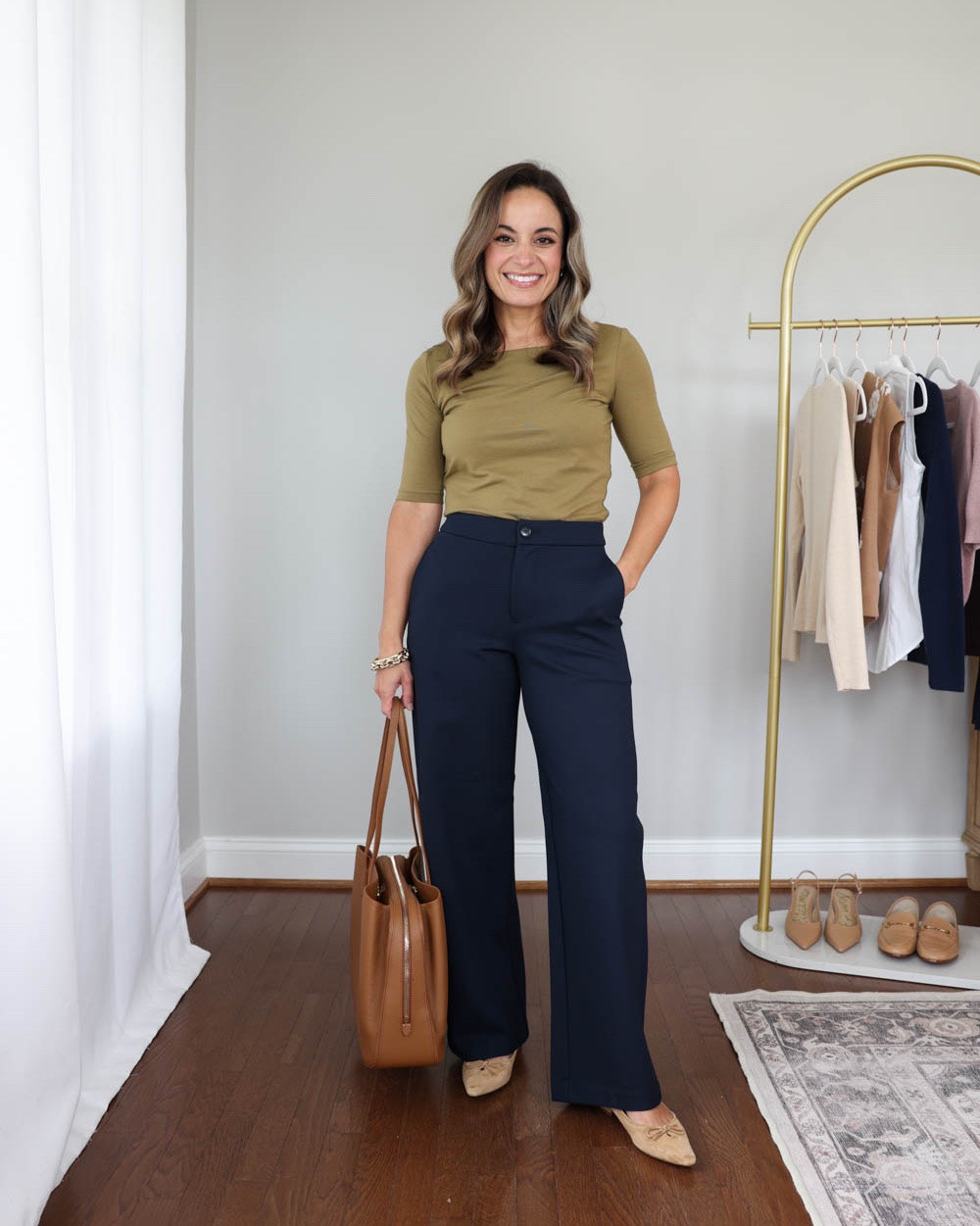 Three ways to style a petite-friendly short sleeve green top for work this fall!

Green top (BR Factory): xxs

Outfit 1:
Navy pants (BR Factory): petite xxs - 27.5” inseam 
Pointed toe heels (Sam Edelman): true to size

Outfit 2:
Navy skirt (Aritzia): xs
Navy Cardigan (Quince): xs 
Tote bag (Quince)
Pointed toe heels (Sam Edelman): true to size

Outfit 3:
Brown pants (Quince): 0 short - 11” rise 24” inseam
Belt (Quince): xs in mushroom 
Pointed toe flats (Sam Edelman): true to size

office outfits, business casual workwear, petite friendly work outfits, petite fashion

#LTKPetite #LTKWorkwear #LTKSaleAlert